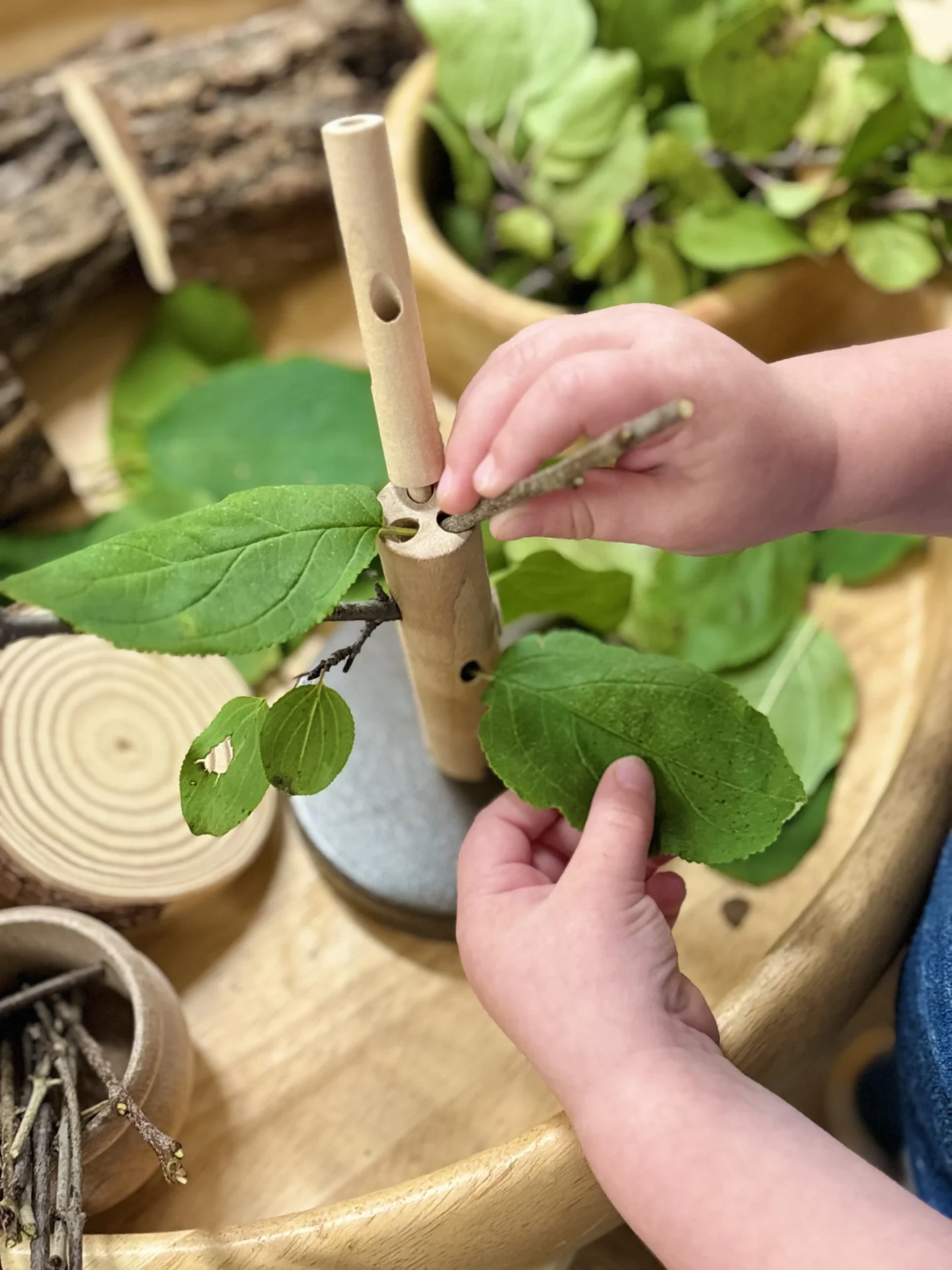 A person is making some plants out of sticks